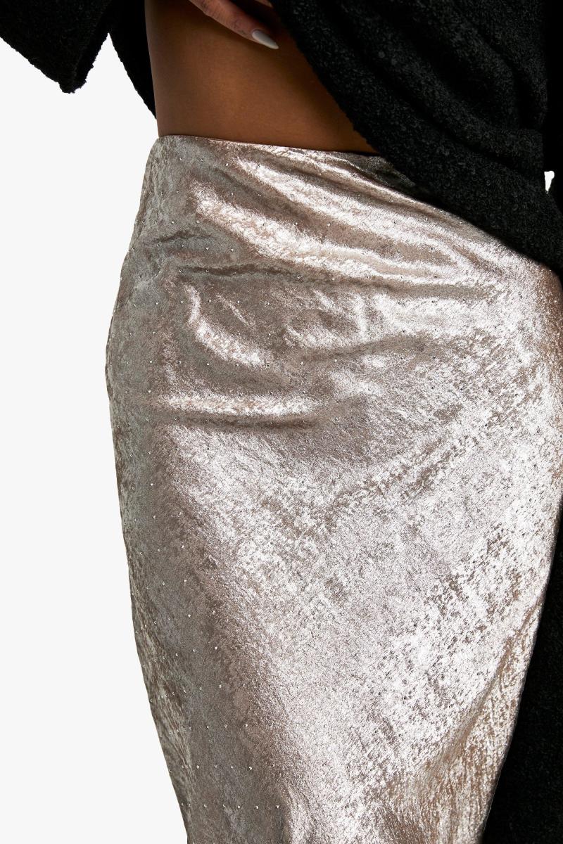 Спідниця максі з атласним металевим діамантом