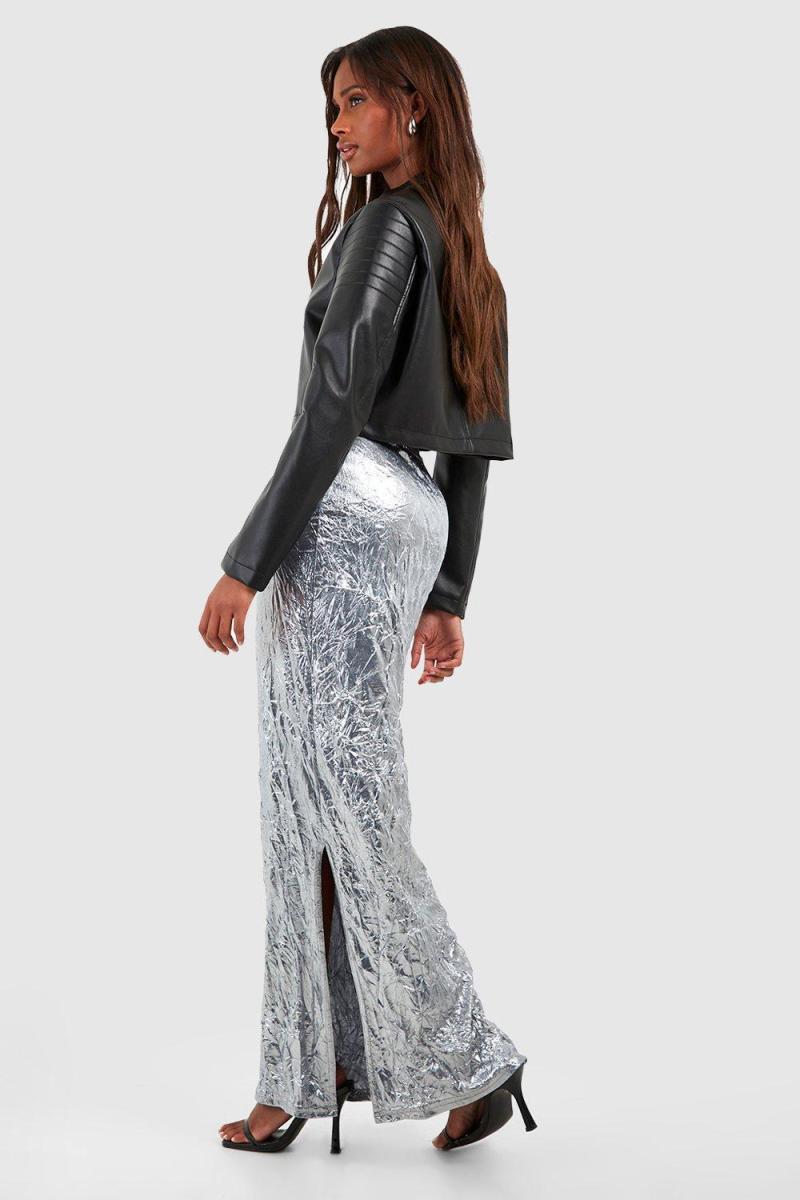 Срібляста максі-спідниця зі складками