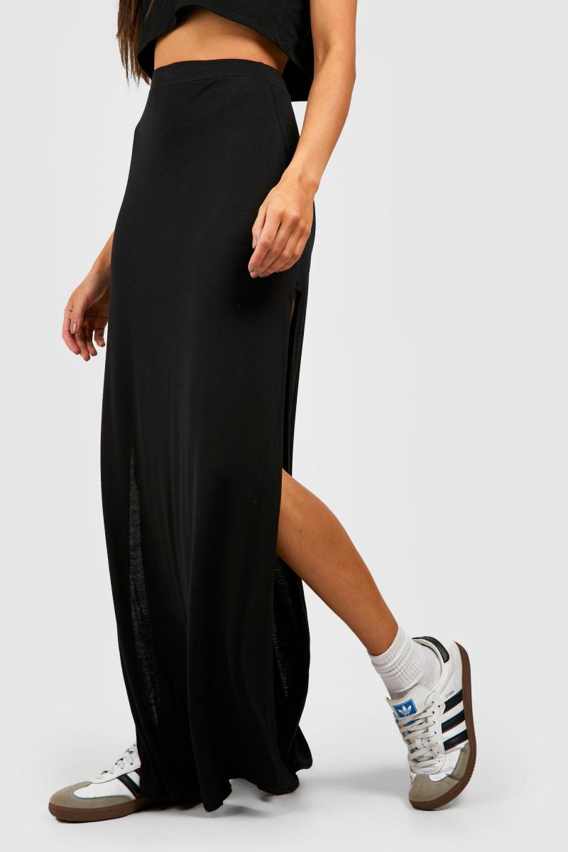 Базова однотонна чорна спідниця максі з високою талією