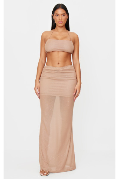 Спідниця-максі з блискучим каменем і низькою посадкою з рюшами і риб’ячим хвостом