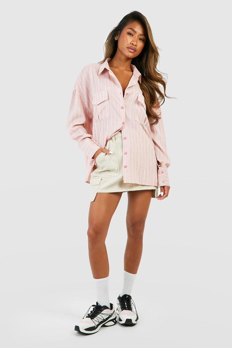 Велика сорочка з рожевою смугою та кишенями