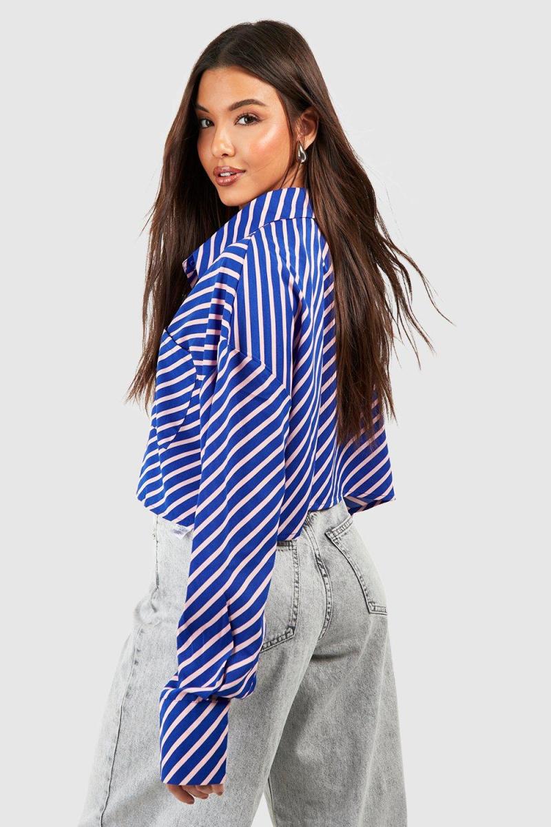 Укорочена сорочка в діагональні смужки