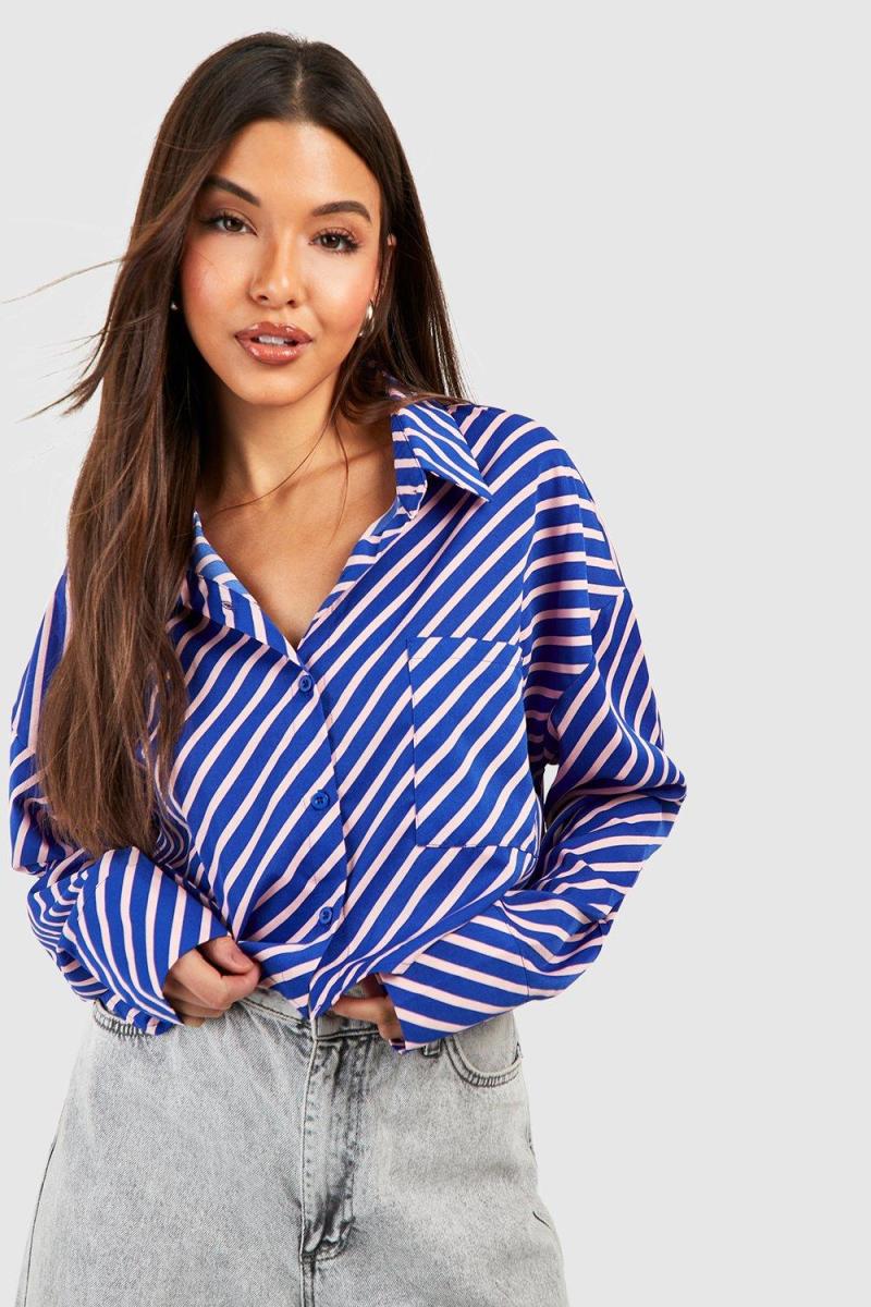 Укорочена сорочка в діагональні смужки