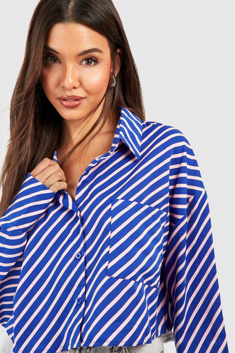 Укорочена сорочка в діагональні смужки