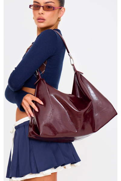 Велика сумка-тоут із лакованим ПУ бордового кольору