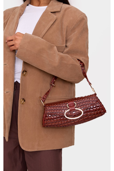 Коричнева вінілова сумка через плече з принтом Croc