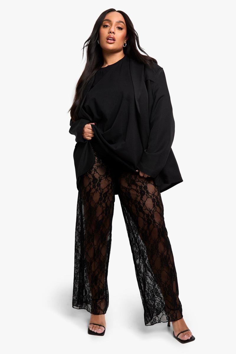 Плюс мереживні широкі брюки