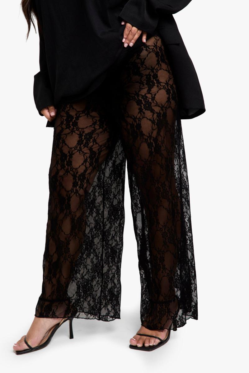 Плюс мереживні широкі брюки