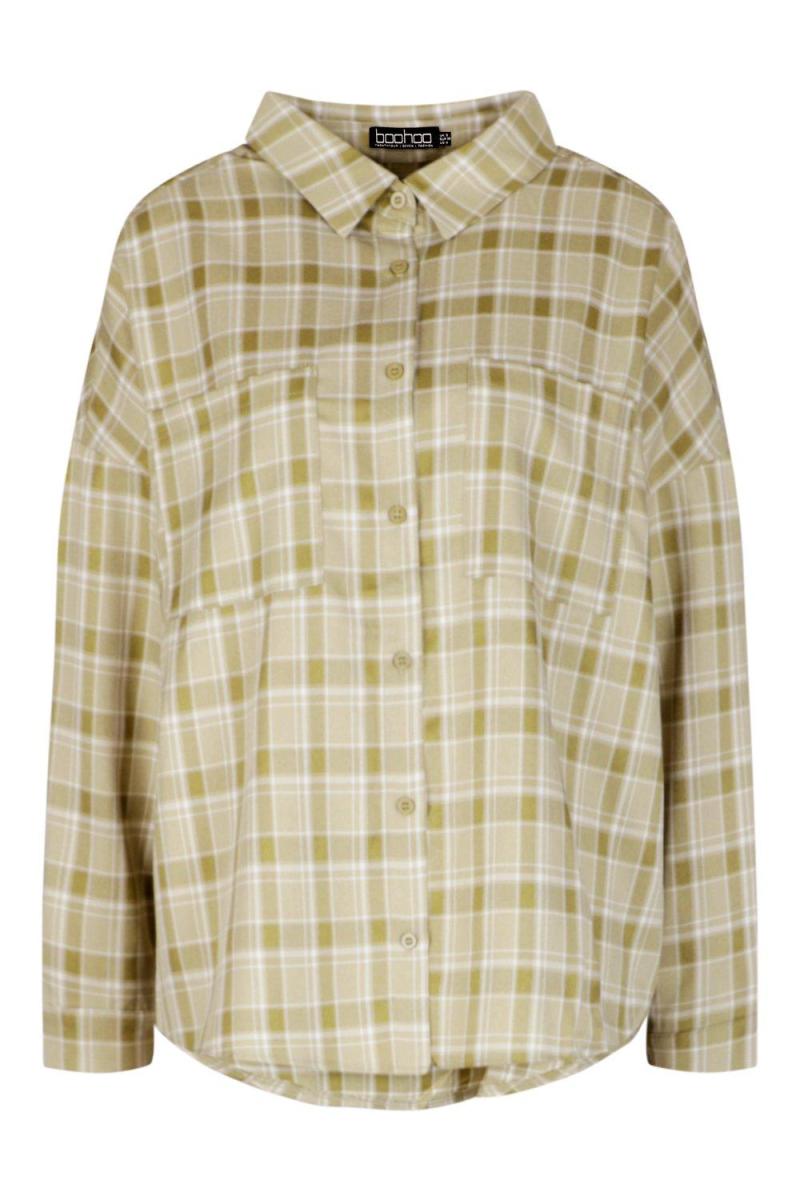 Оливкова мініатюрна оверсайз-сорочка в клітку