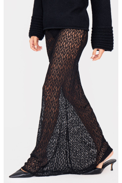 Чорна прозора спідниця максі з мереживом