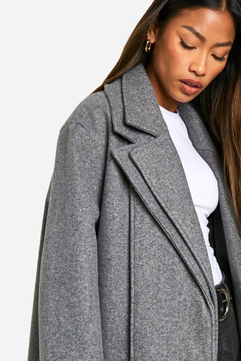 Двобортне вовняне максі-пальто з деталлю коміра