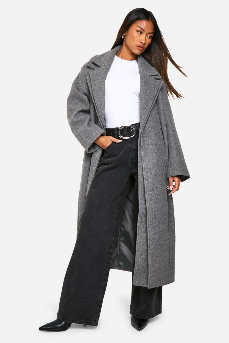 Двобортне вовняне максі-пальто з деталлю коміра