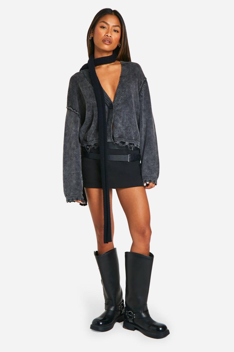 Укорочений кардиган Acid Wash зі зморщеним подолом