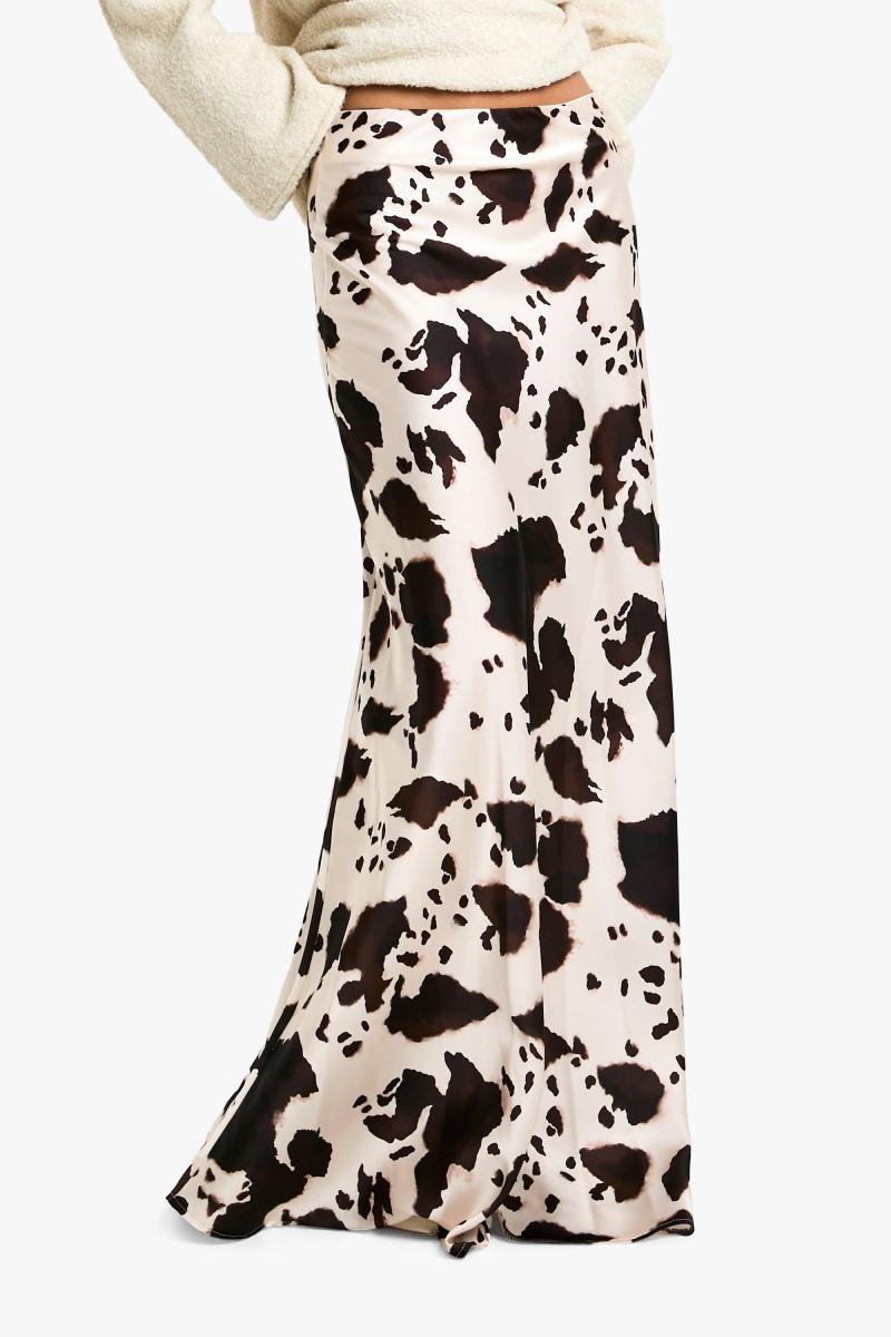 СПІДНИЦЯ МАКСІ З АТЛАСУ З КОРОВ'ЯЧИМ ПРИНТОМ