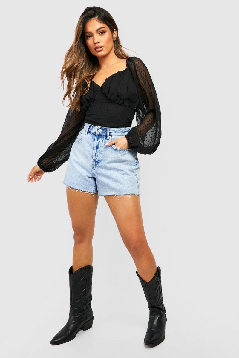 Чорна блуза Dobby Mesh із рюшами та деталями чашки