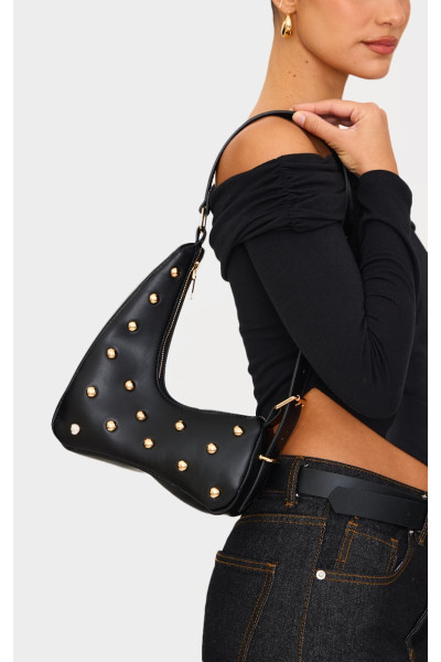 Чорна абстрактна сумка через плече з поліуретановим золотом із шипами