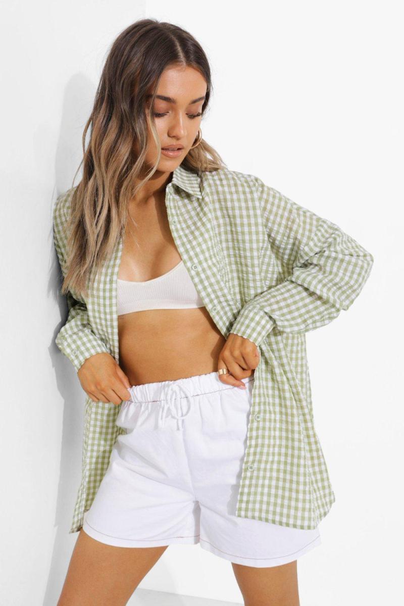 Бузкова оверсайз-сорочка в клітку