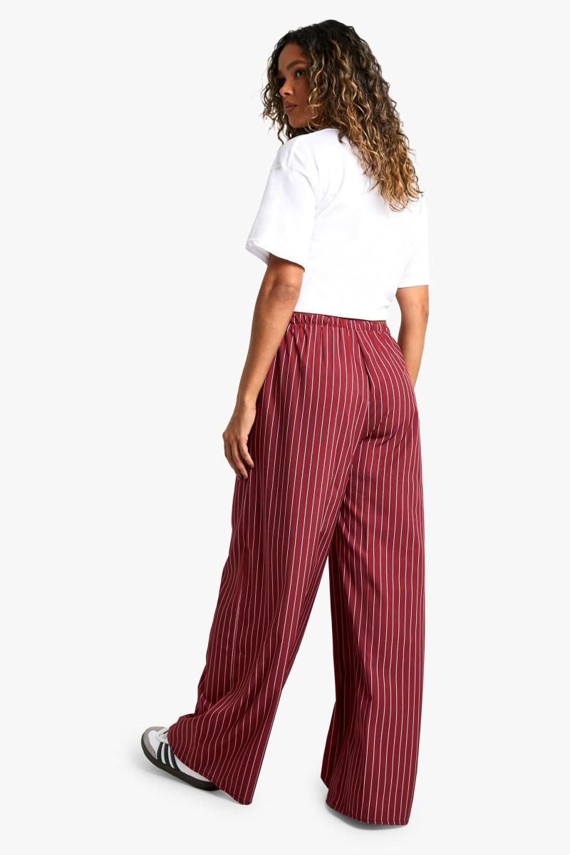 Широкі брюки бордового кольору в тонку смужку