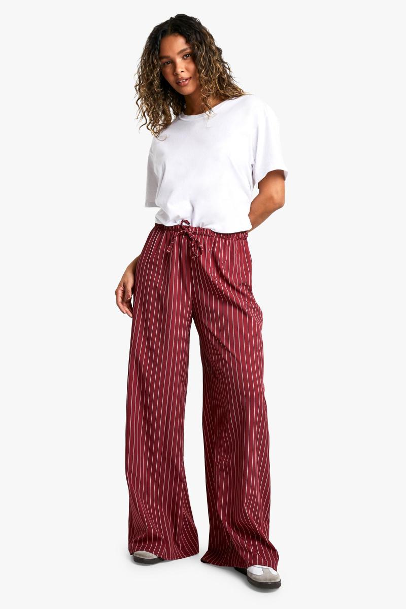 Широкі брюки бордового кольору в тонку смужку