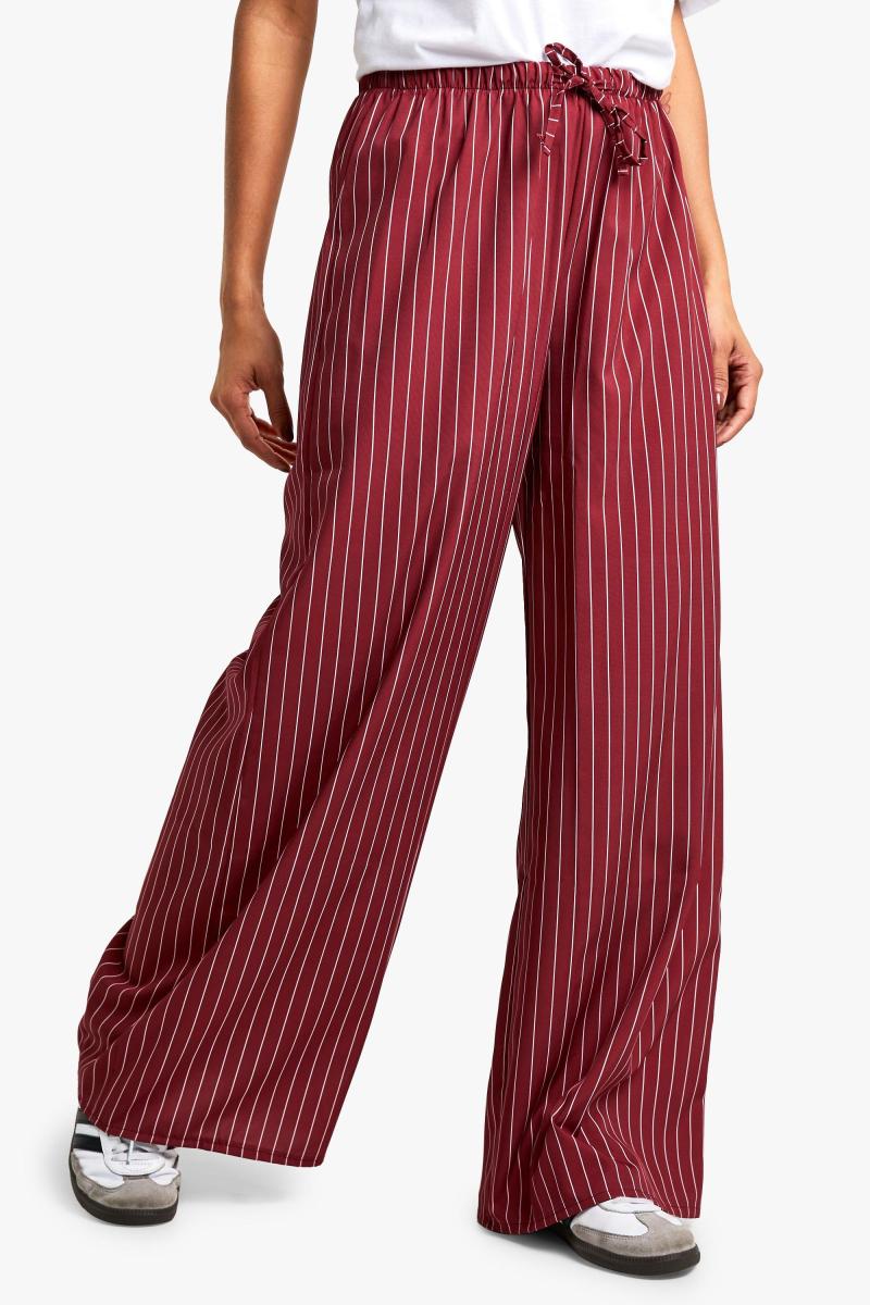 Широкі брюки бордового кольору в тонку смужку