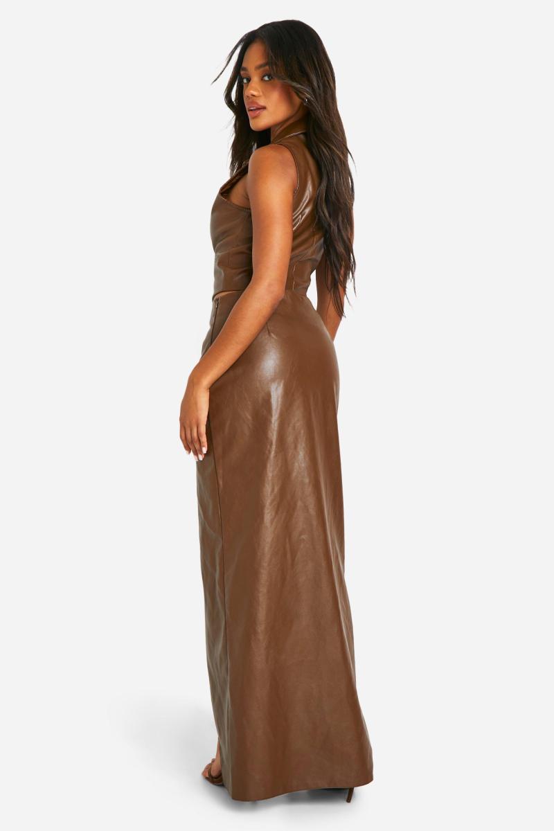 Шкіряна шкіряна кишенькова деталь обгорнути максі спідницю