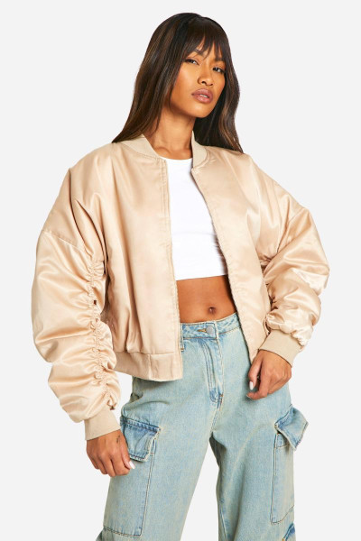 Атласний бомбер DSGN із рюшами та рукавами