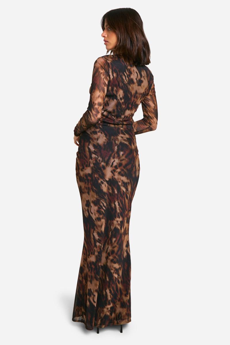 Спідниця максі в сіточку з леопардовим принтом