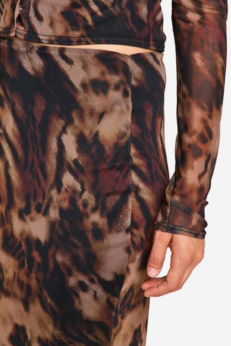 Спідниця максі в сіточку з леопардовим принтом