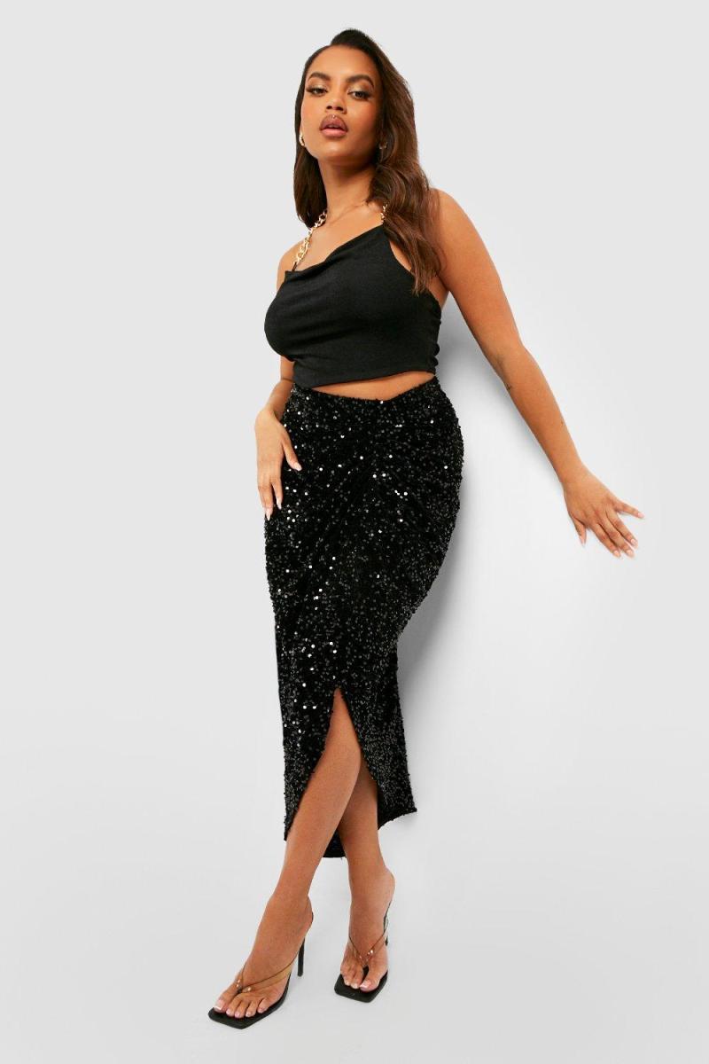 Плюс спідниця міді з паєтками спереду та ззаду