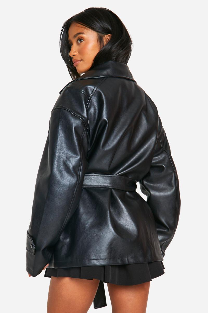 Маленький плащ зі штучної шкіри з поясом