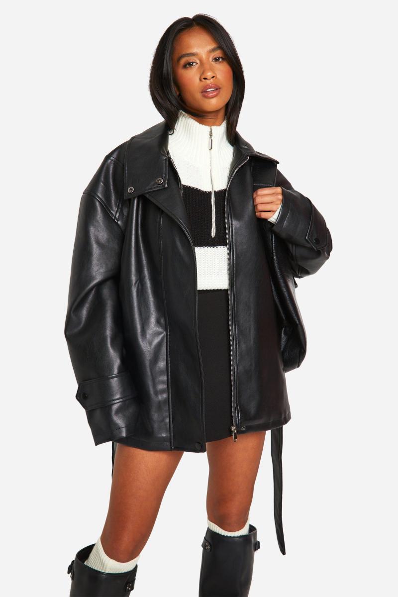 Маленький плащ зі штучної шкіри з поясом