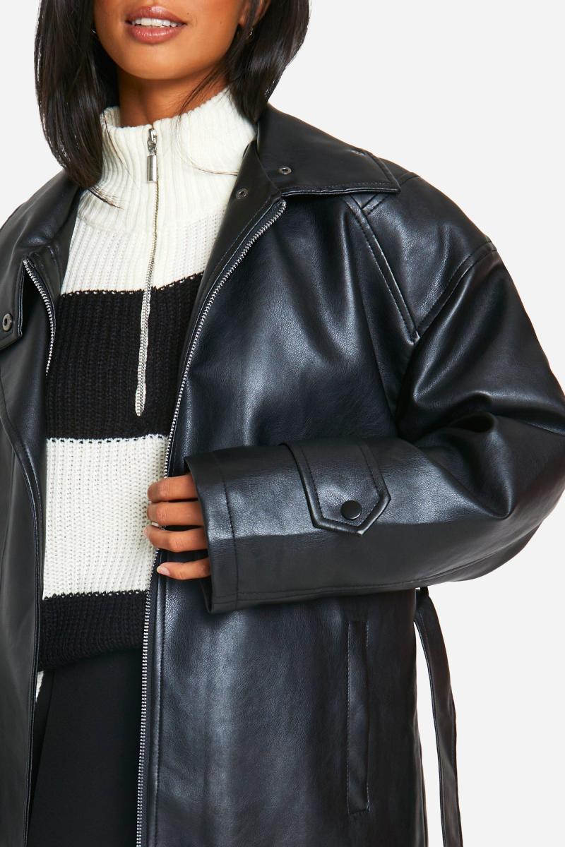 Маленький плащ зі штучної шкіри з поясом