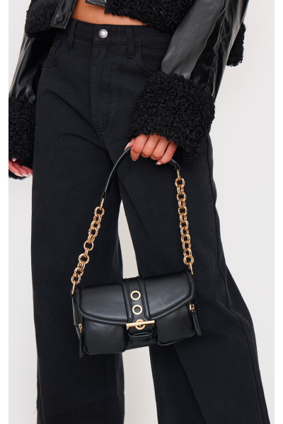 Чорна сумка через плече з поліуретановою пряжкою та ручкою