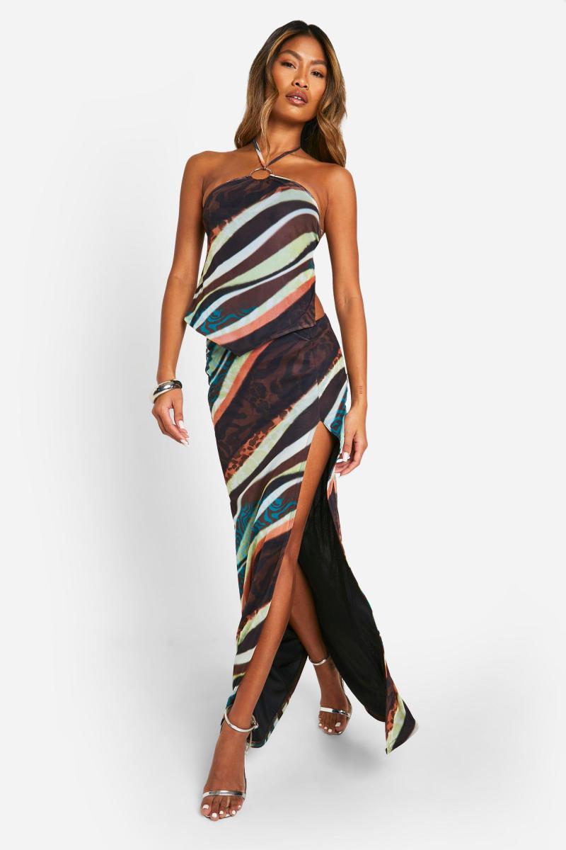 Друкована сітка O Кільцева урожай та спідниця передньої передньої максі