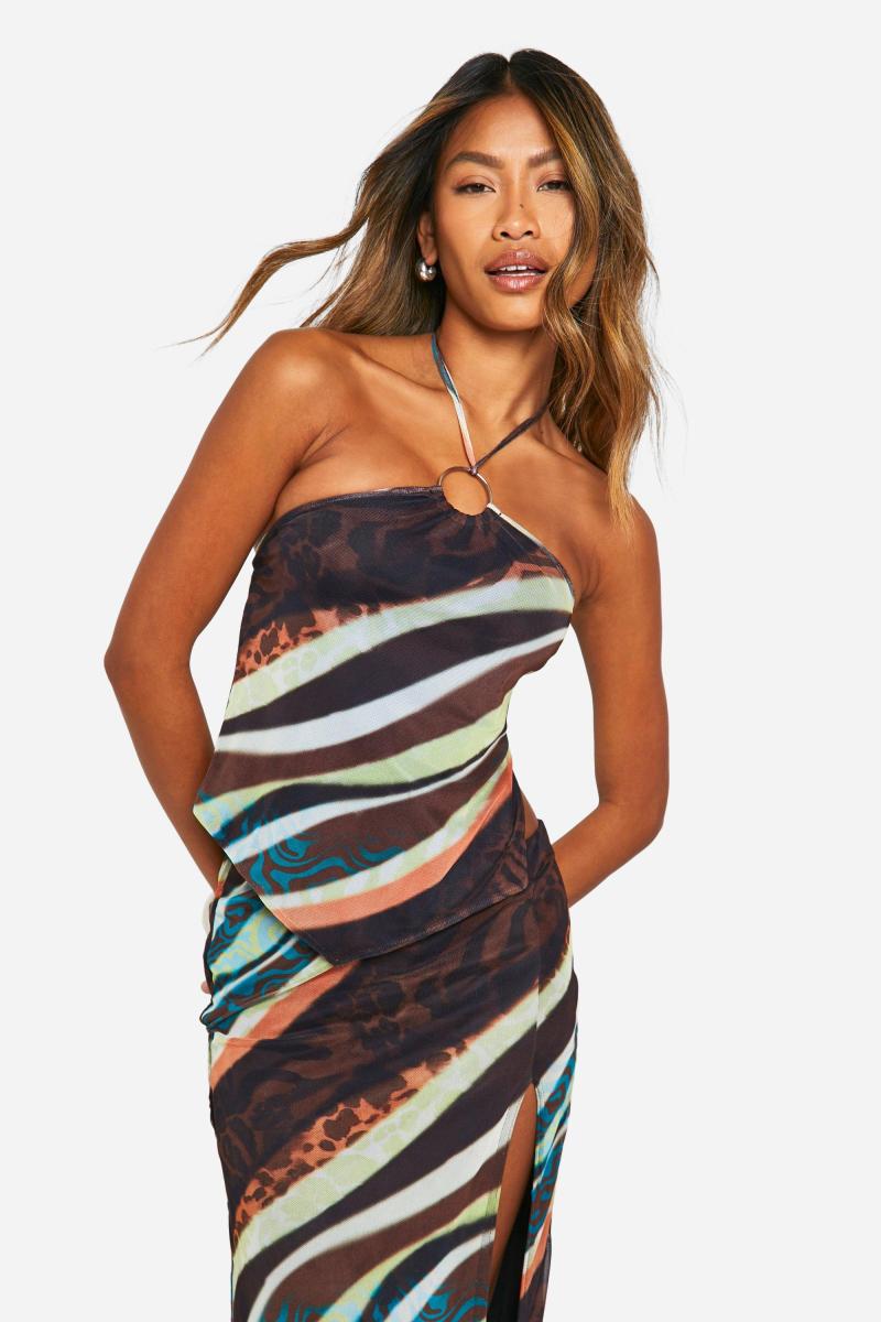 Друкована сітка O Кільцева урожай та спідниця передньої передньої максі