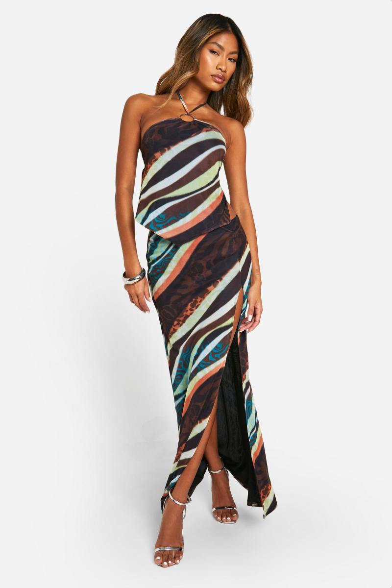 Друкована сітка O Кільцева урожай та спідниця передньої передньої максі