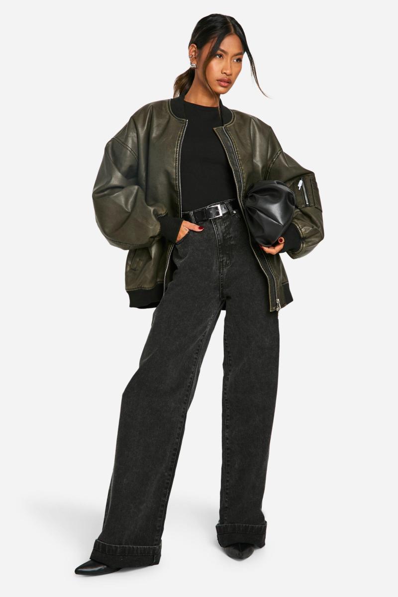 Великий бомбер зі штучної шкіри у вінтажному стилі