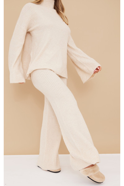 Широкі трикотажні брюки в рубчик Oatmeal Luxe