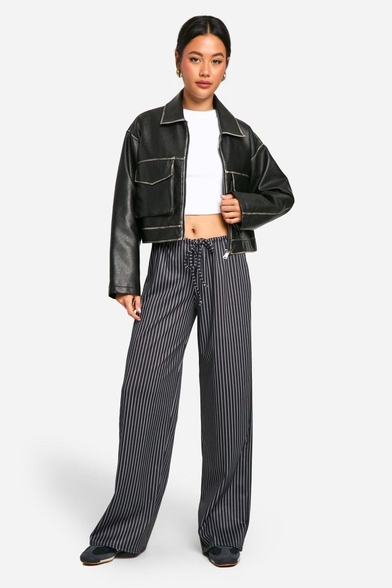 Широкі брюки в тонку смужку зі зібраною талією