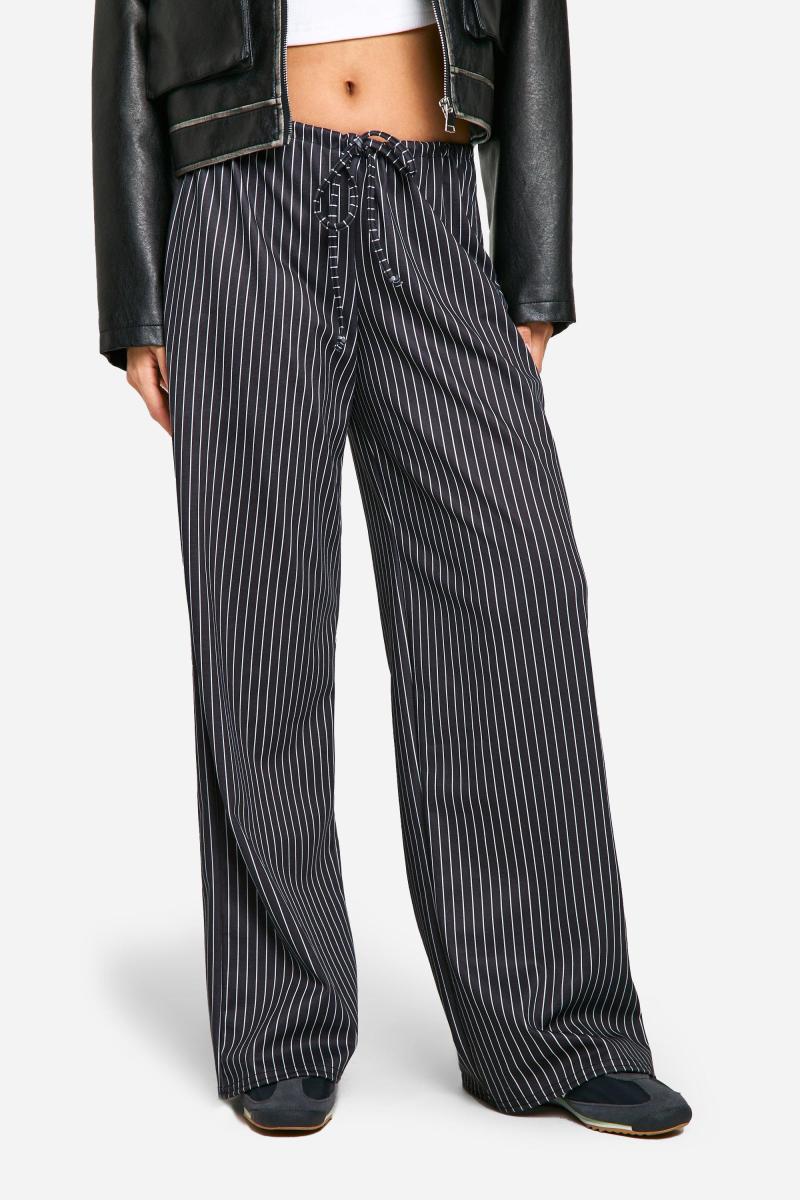 Широкі брюки в тонку смужку зі зібраною талією