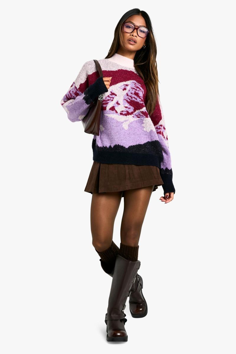 Пейзажний в'язаний новорічний джемпер великого розміру