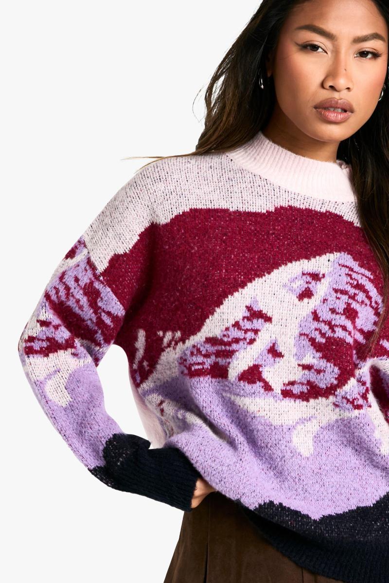 Пейзажний в'язаний новорічний джемпер великого розміру