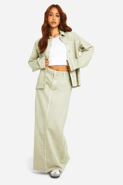 Джинсова максі-спідниця зеленого відтінку