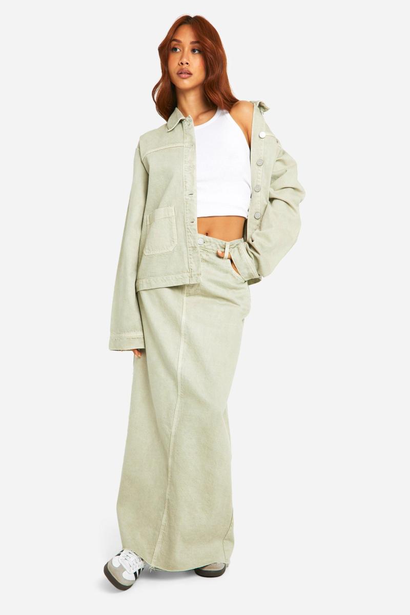 Джинсова максі-спідниця зеленого відтінку