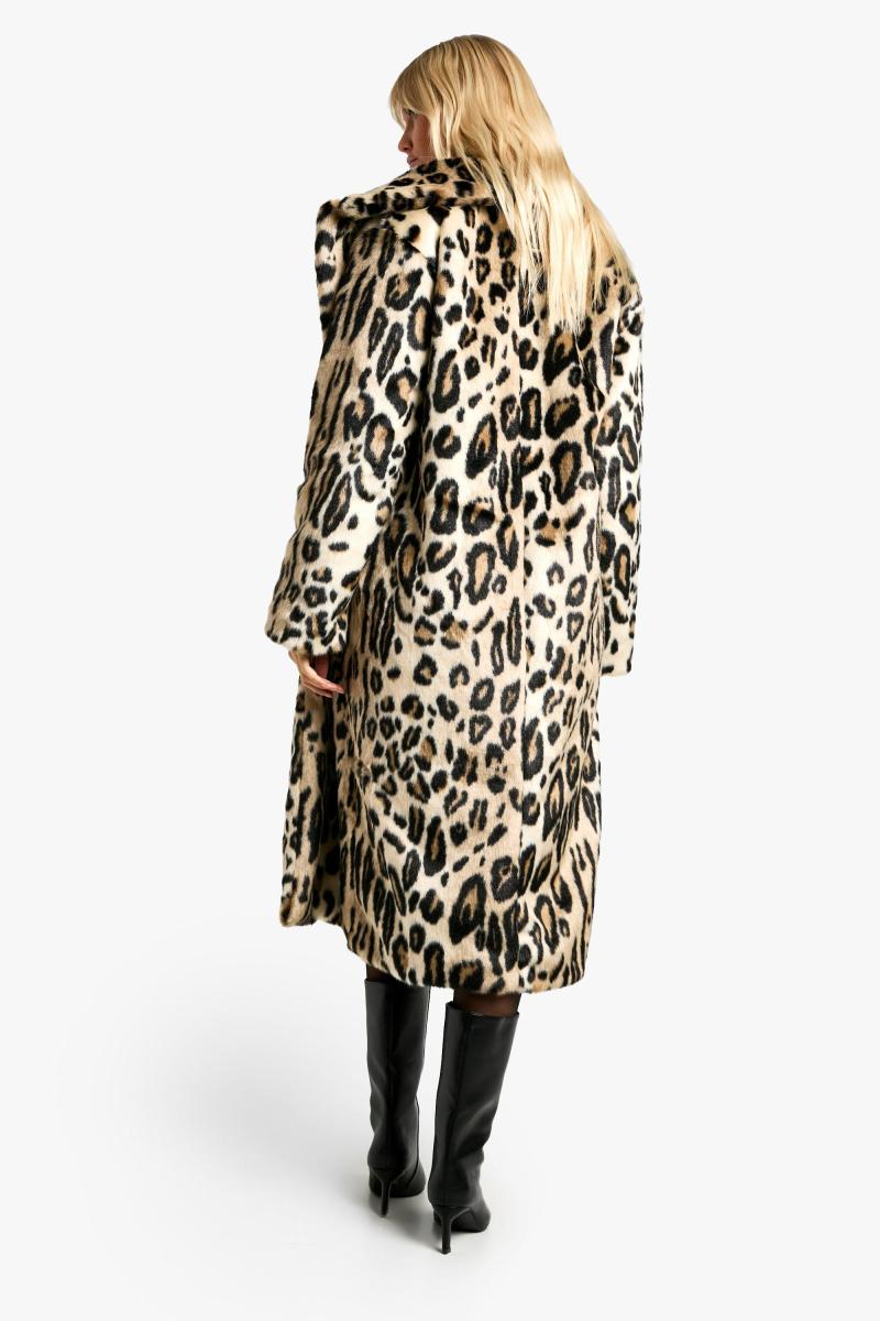 Пальто максі з леопардового штучного хутра преміум-класу