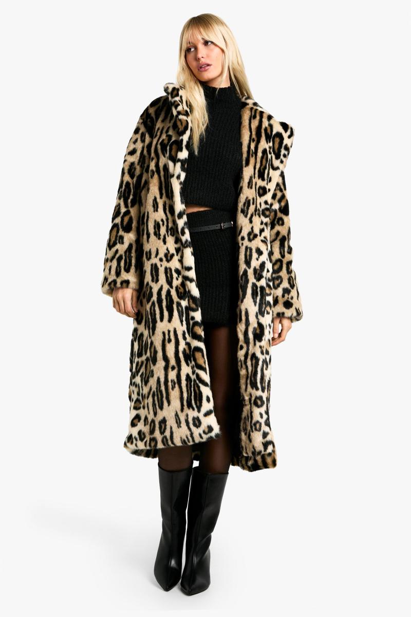 Пальто максі з леопардового штучного хутра преміум-класу