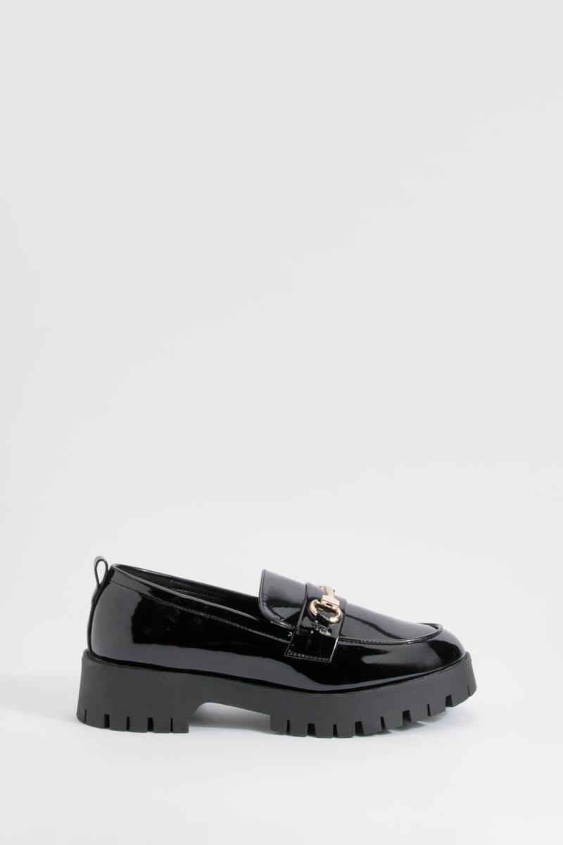 Широкі лаковані лофери з масивною Т-подібною штангою