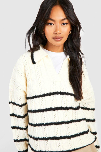 М'який трикотажний джемпер з коміром-поло в смужку