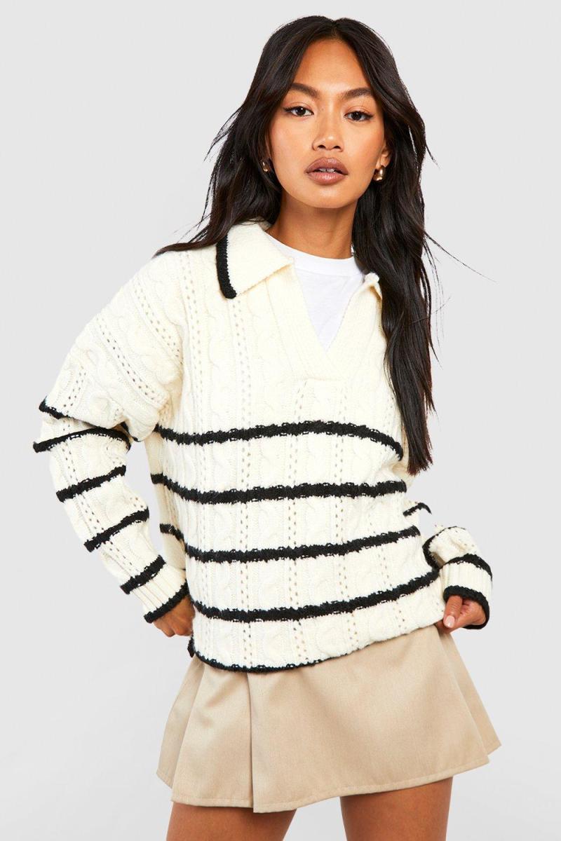 М'який трикотажний джемпер з коміром-поло в смужку