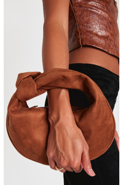 Світло-коричнева сумка через плече із штучної замші з ручкою